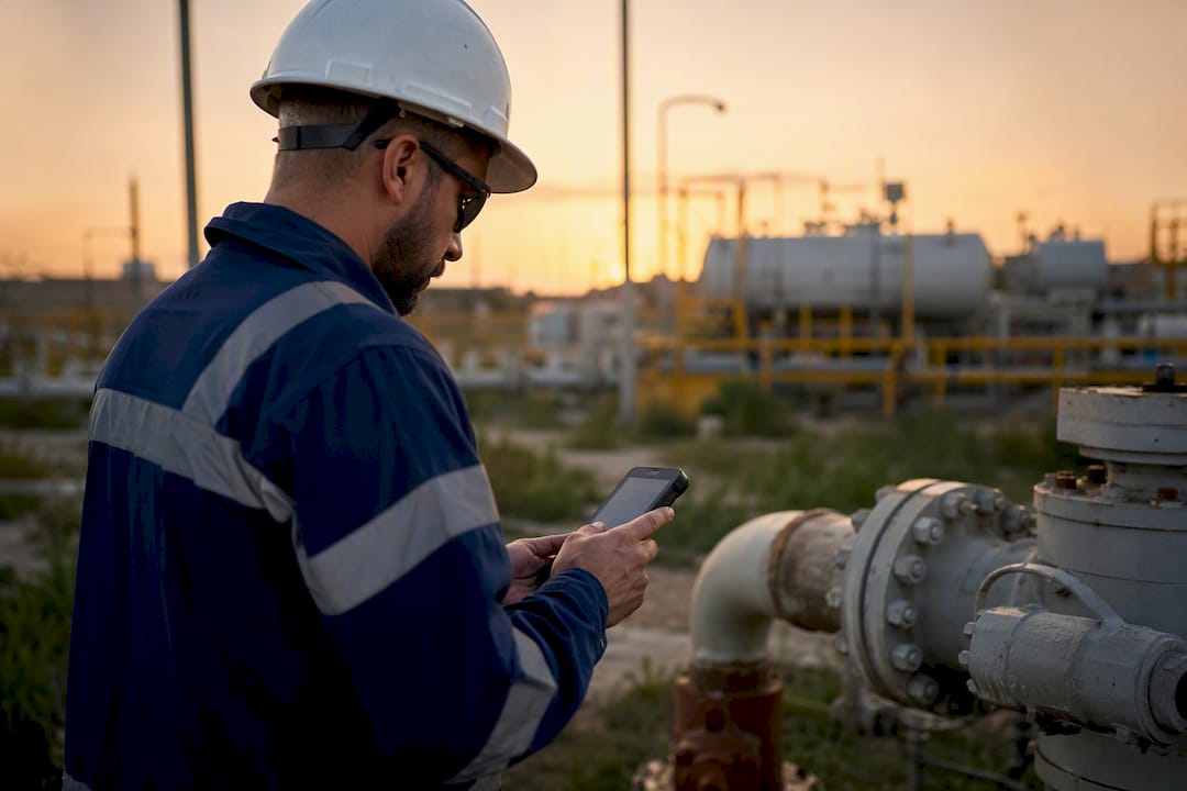 Inspector capturing inspection data outdoors